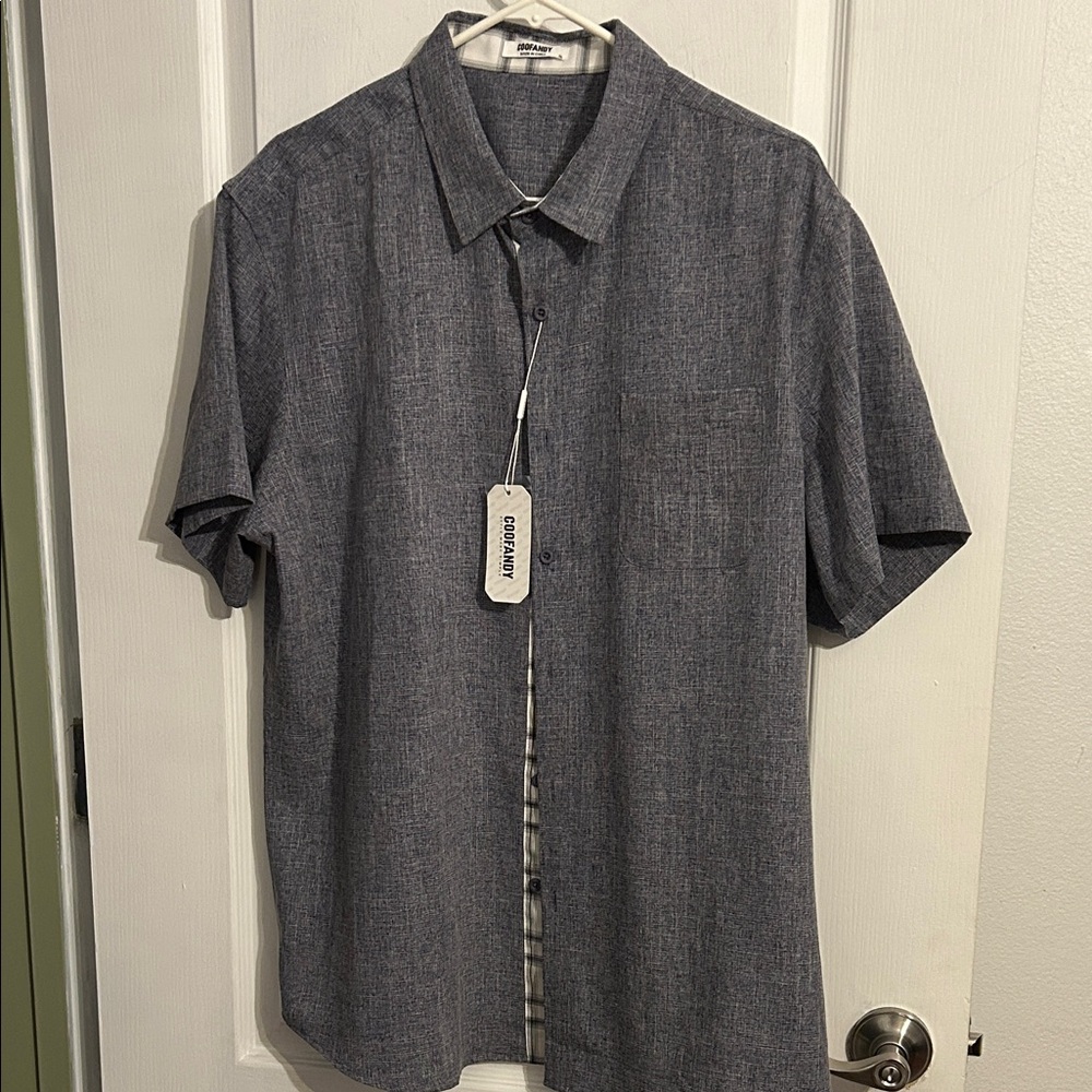 Men's Casual Gray Button Down Shirt Coofandy NWT XL